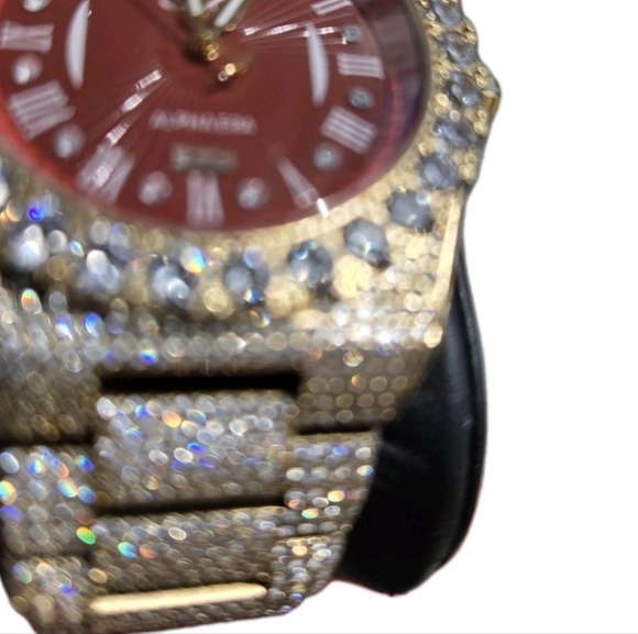 GLD Gold Iced Out 42MM Fully Iced Alpha Era® w/Diamond Prong Link Band /Red Face - Picture 5 of 12